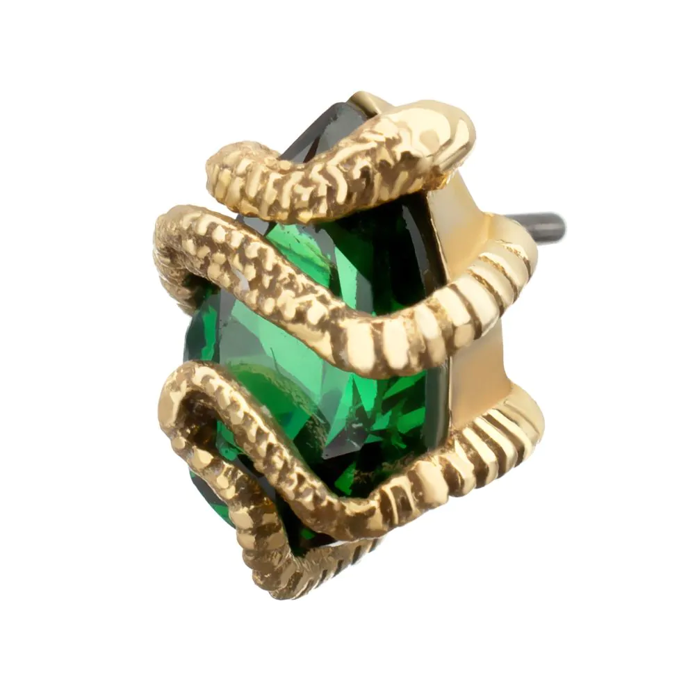 14Kt Yellow Gold Threadless Serpent Wrapped on Teardrop Emerald Top - Image 3