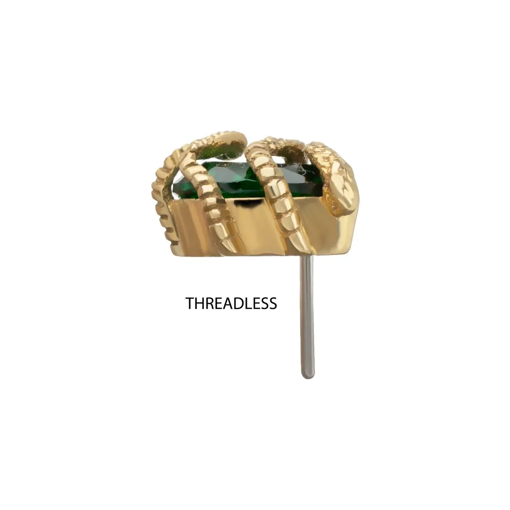 14Kt Yellow Gold Threadless Serpent Wrapped on Teardrop Emerald Top - Image 4