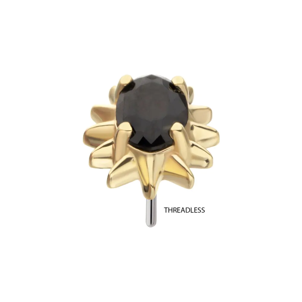 14Kt Yellow Gold Threadless Spike Edge Prong Set Oval Gem Top - Image 4