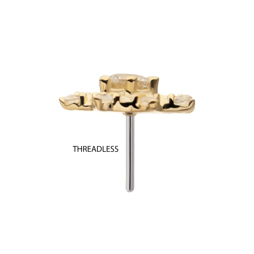 14Kt Yellow Gold Threadless Swirled Flower Top with Prong Set Gem - Image 4