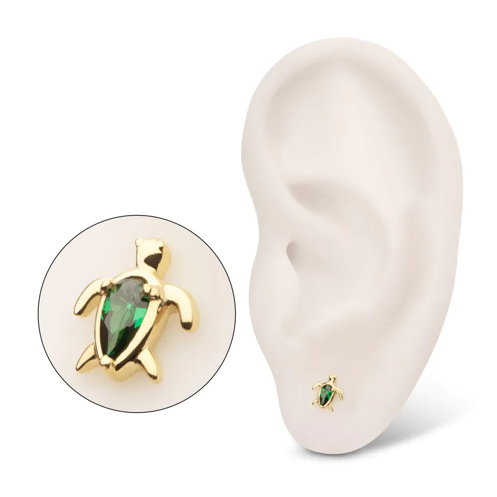 14Kt Yellow Gold Threadless Teardrop Prong Set Gem Turtle Top - Image 2