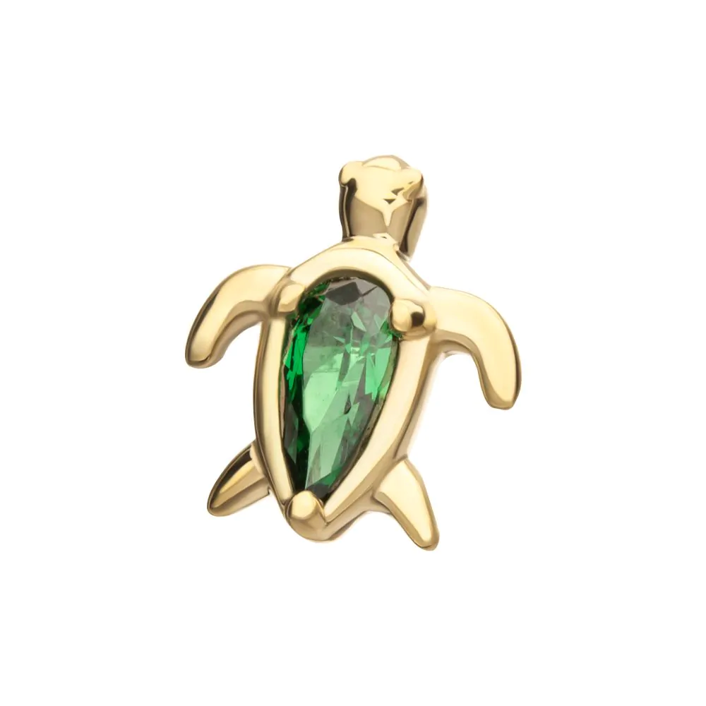 14Kt Yellow Gold Threadless Teardrop Prong Set Gem Turtle Top - Image 3