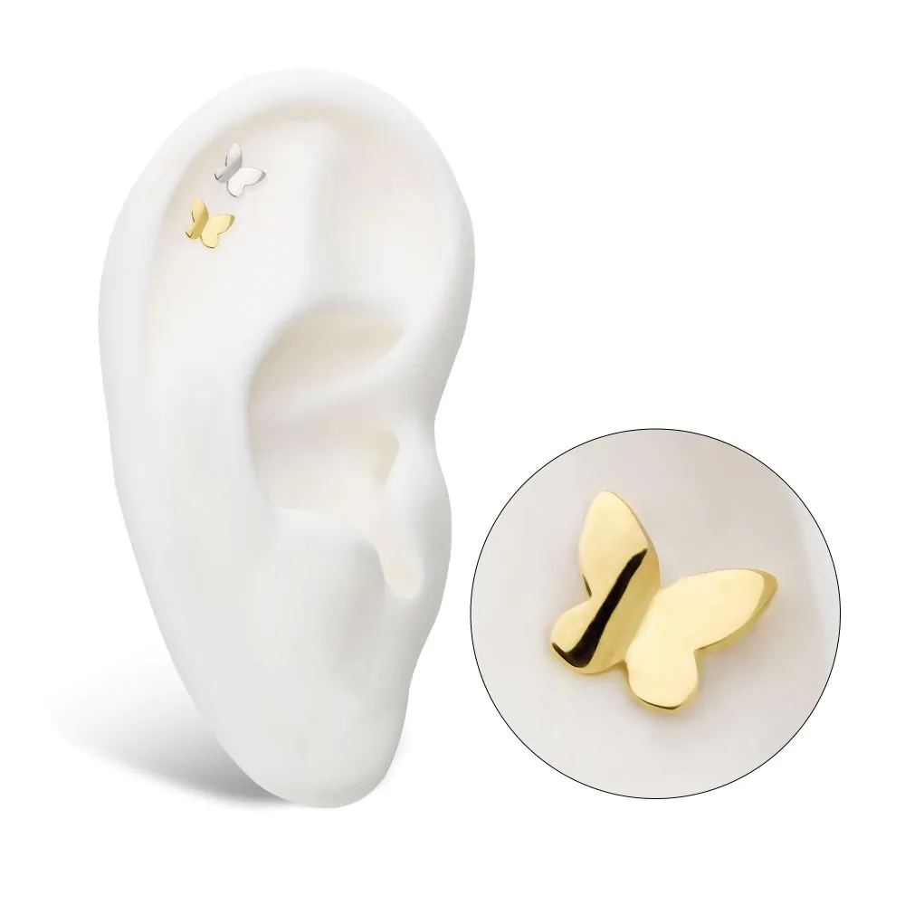 14Kt Gold Threadless with 3D Butterfly Top - Image 2