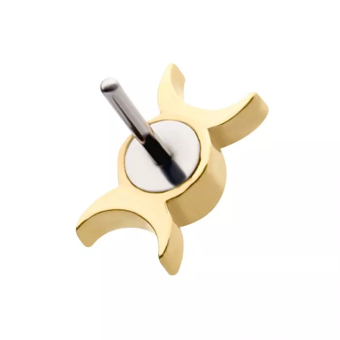 14Kt Yellow Gold Threadless with Bezel Set White Opal Triple Goddess Moon Top - Image 3