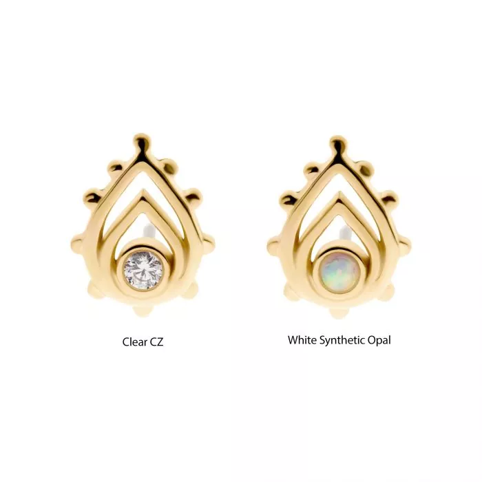14Kt Yellow Gold Threadless with CZ/Opal Beaded Edge Pear Top - Image 2