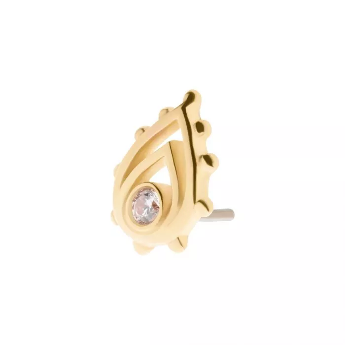 14Kt Yellow Gold Threadless with CZ/Opal Beaded Edge Pear Top - Image 3