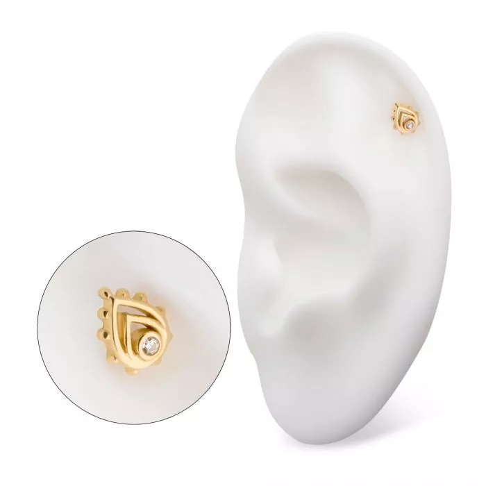 14Kt Yellow Gold Threadless with CZ/Opal Beaded Edge Pear Top - Image 6