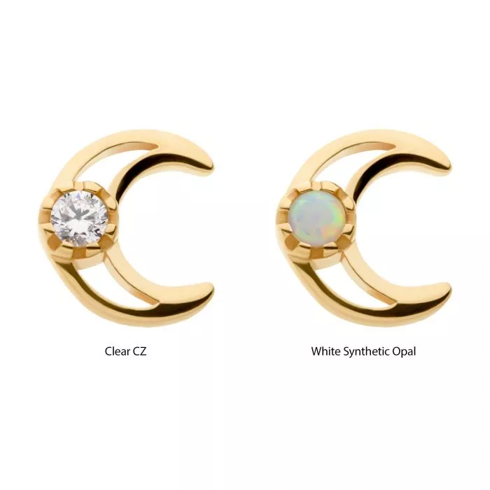 14Kt Yellow Gold Threadless with CZ/Opal Crescent Moon Top - Image 2