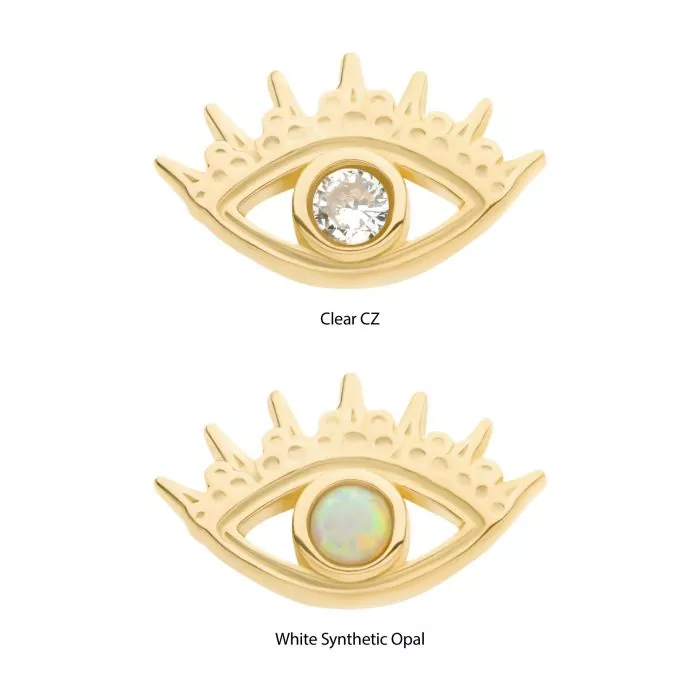 14Kt Yellow Gold Threadless with CZ/Opal Evil Eye Top - Image 2
