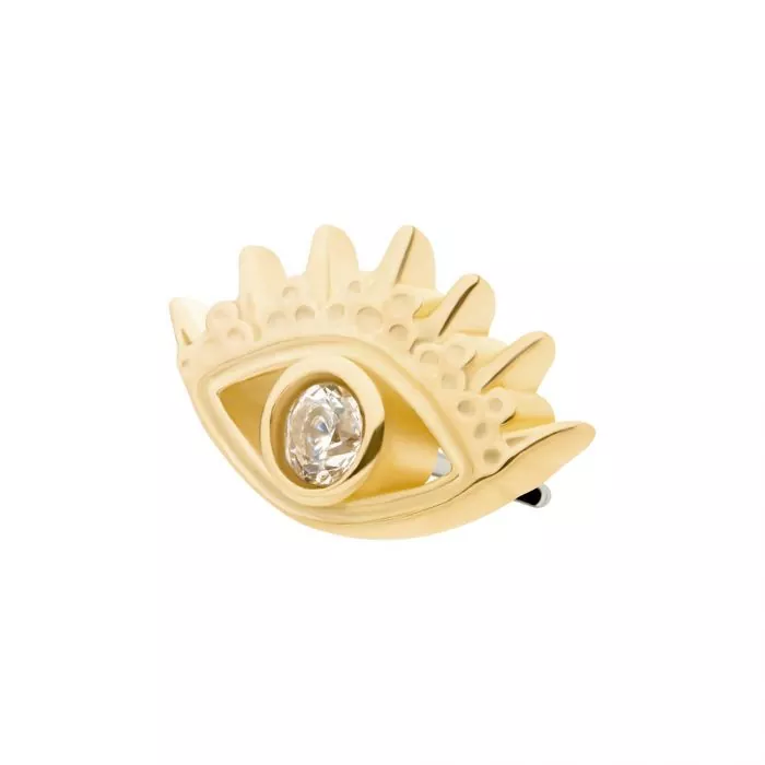 14Kt Yellow Gold Threadless with CZ/Opal Evil Eye Top - Image 3