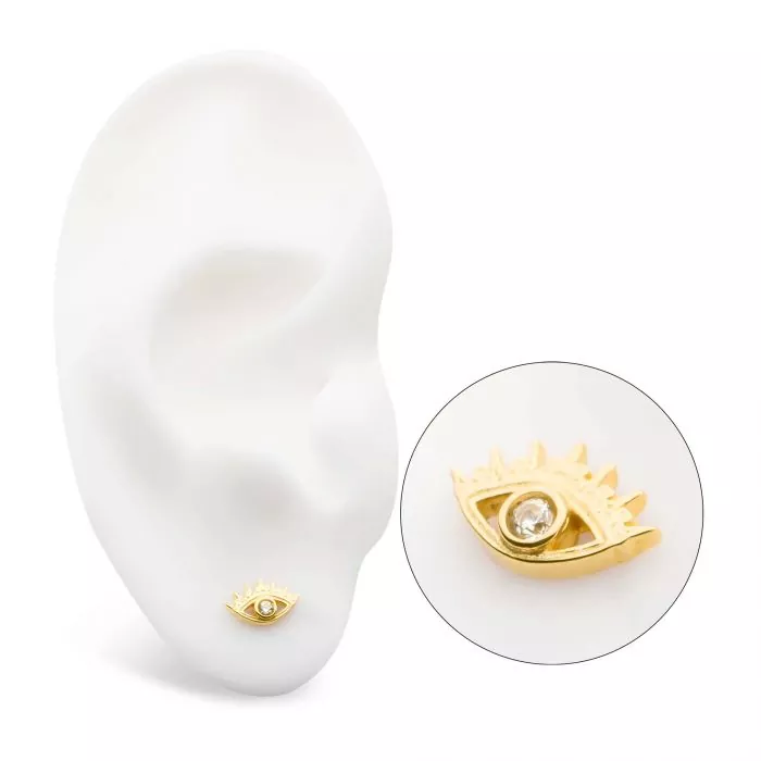 14Kt Yellow Gold Threadless with CZ/Opal Evil Eye Top - Image 5