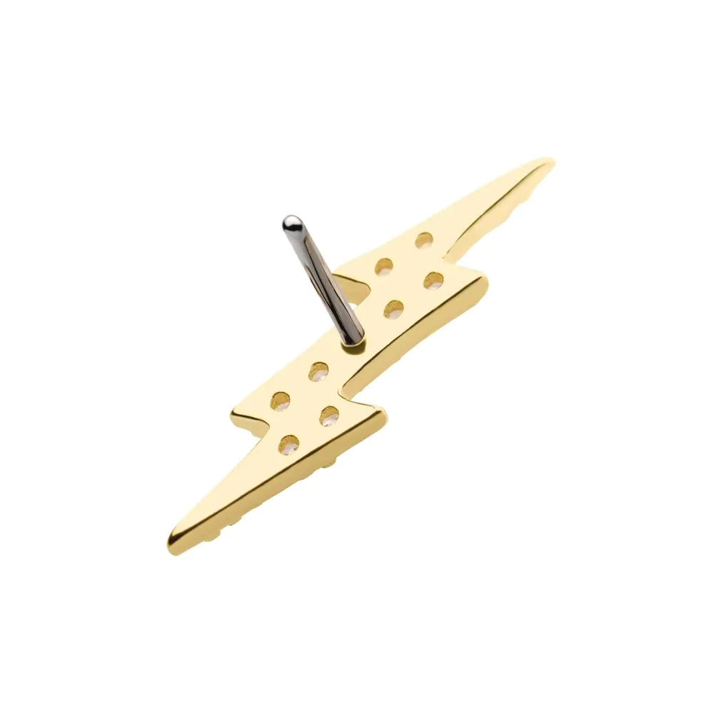 14kt Yellow Gold Threadless with Prong Set CZ Lightning Bolt Top - Image 3