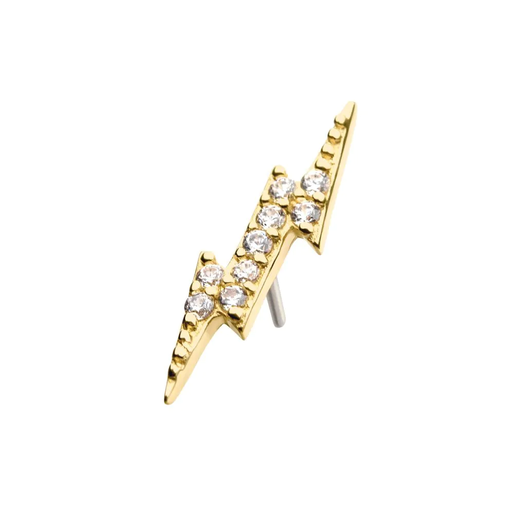14kt Yellow Gold Threadless with Prong Set CZ Lightning Bolt Top - Image 4