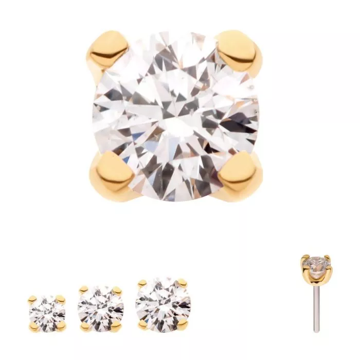 14Kt Yellow Gold Threadless with Prong Set Genuine Round Diamond Top