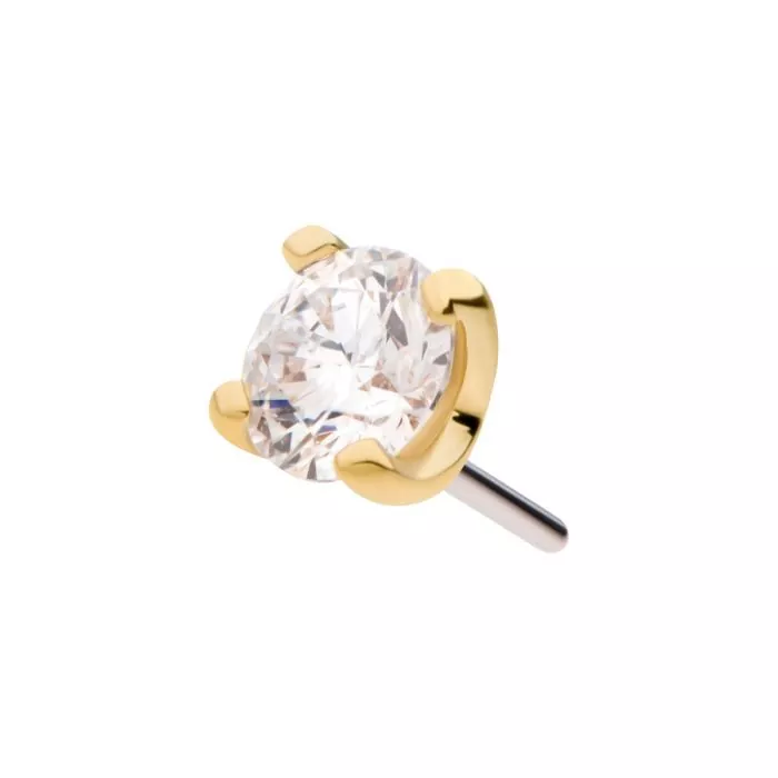 14Kt Yellow Gold Threadless with Prong Set Genuine Round Diamond Top - Image 3
