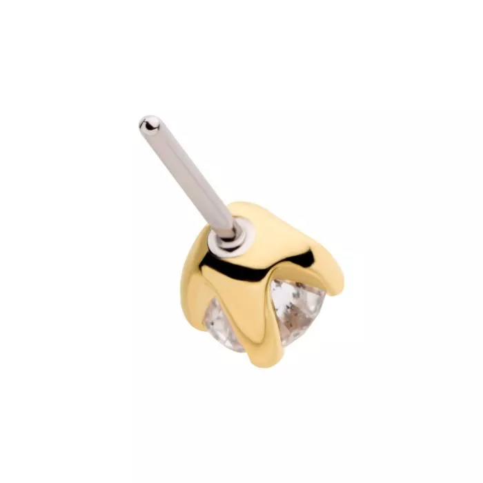 14Kt Yellow Gold Threadless with Prong Set Genuine Round Diamond Top - Image 4