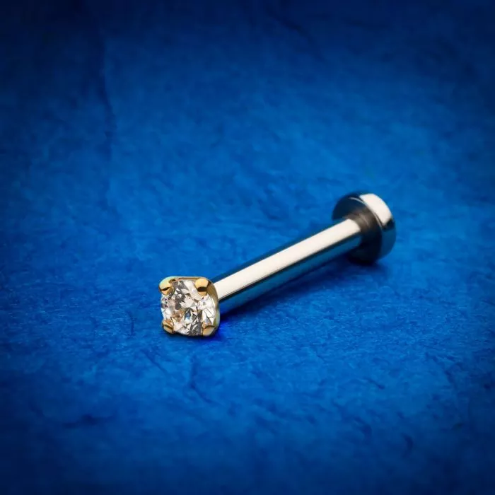 14Kt Yellow Gold Threadless with Prong Set Genuine Round Diamond Top - Image 5