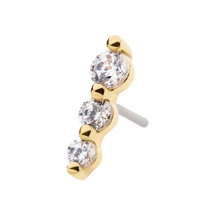 14Kt Yellow Gold Threadless with Prong Set Round CZ 3-Cluster Top - Image 2