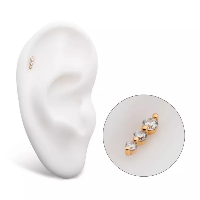 14Kt Yellow Gold Threadless with Prong Set Round CZ 3-Cluster Top - Image 4