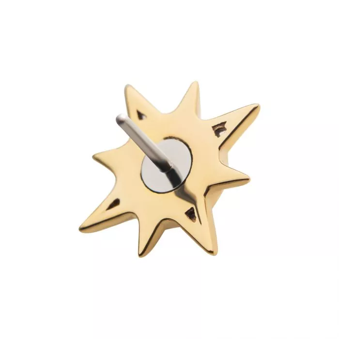 14Kt Yellow Gold Threadless with Round White Synthetic Opal Sunburst Top - Image 3