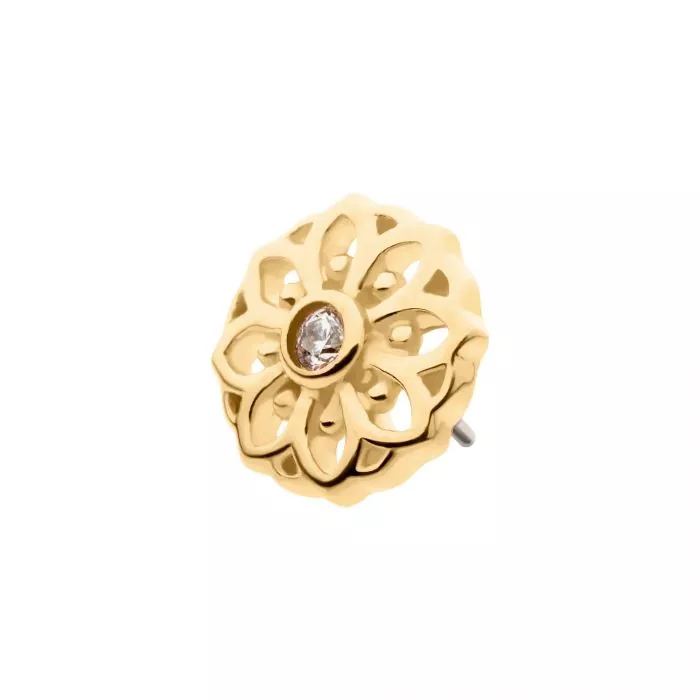 14Kt Yellow Gold Threadlesss with CZ Mandala Flower Top - Image 2