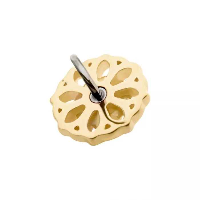 14Kt Yellow Gold Threadlesss with CZ Mandala Flower Top - Image 4