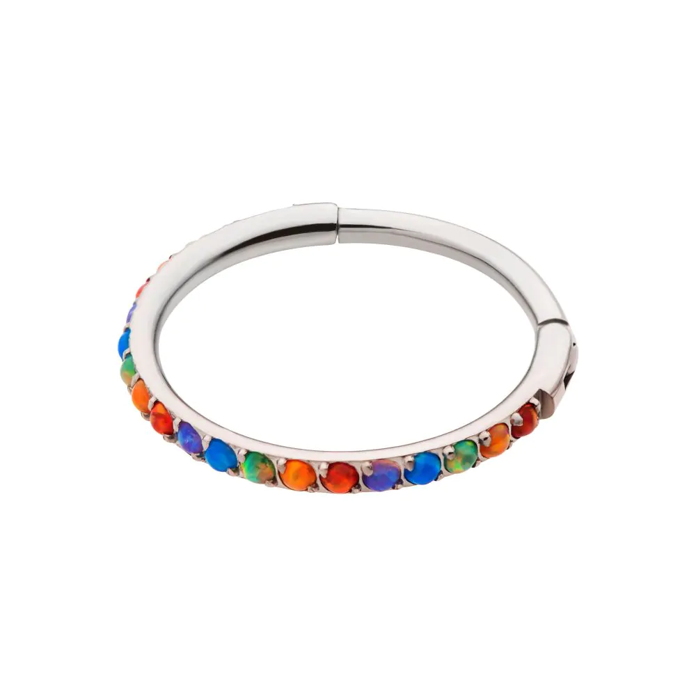 1mm CNC Set Rainbow Opal Eternity Gem Titanium Side Facing Hinged Segment Clicker - Image 2
