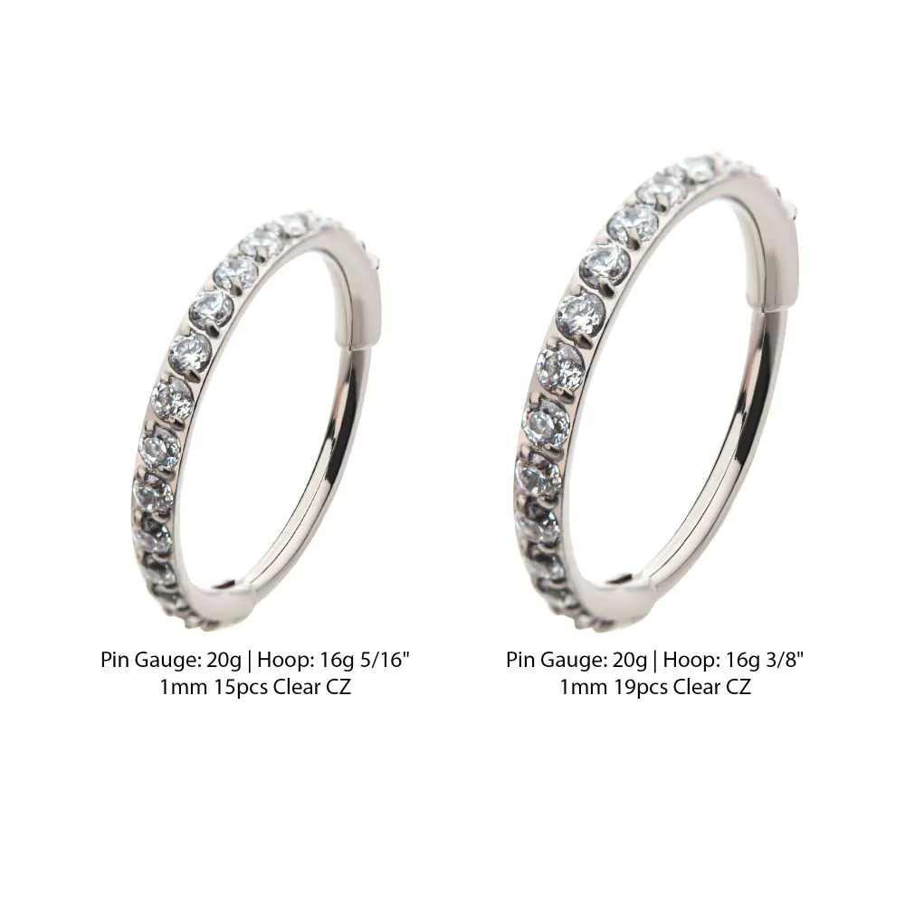 20g Titanium Pin with Side Facing Prong Set 1mm CNC Set Clear CZ Eternity Gem Hinged Hoop - Image 2