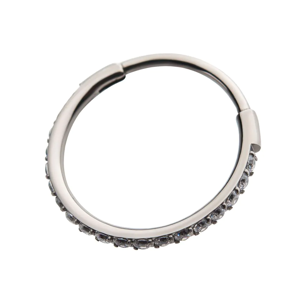 20g Titanium Pin with Side Facing Prong Set 1mm CNC Set Clear CZ Eternity Gem Hinged Hoop - Image 3
