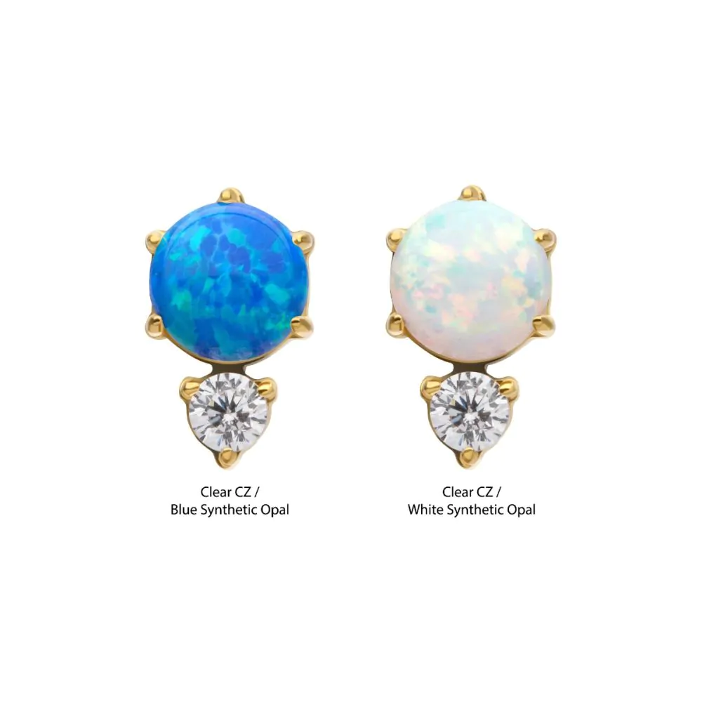 24Kt Gold PVD Threadless Prong Set Double Round Gem and Synthetic Opal Top - Image 2