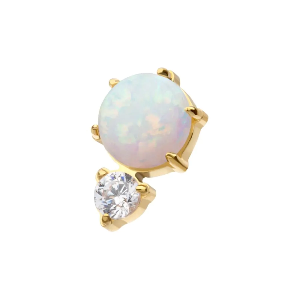 24Kt Gold PVD Threadless Prong Set Double Round Gem and Synthetic Opal Top - Image 3