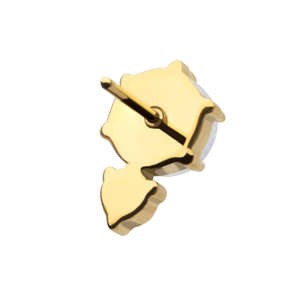 24Kt Gold PVD Threadless Prong Set Double Round Gem and Synthetic Opal Top - Image 4