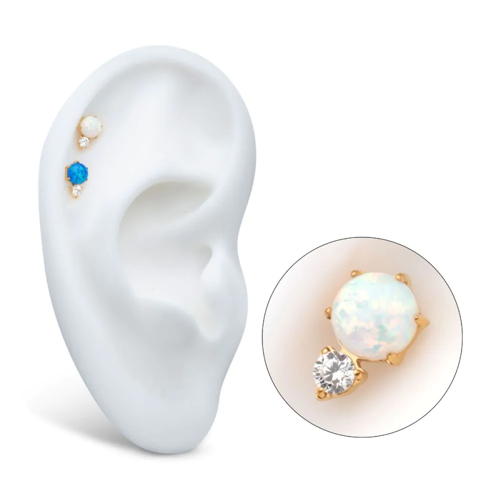 24Kt Gold PVD Threadless Prong Set Double Round Gem and Synthetic Opal Top - Image 5
