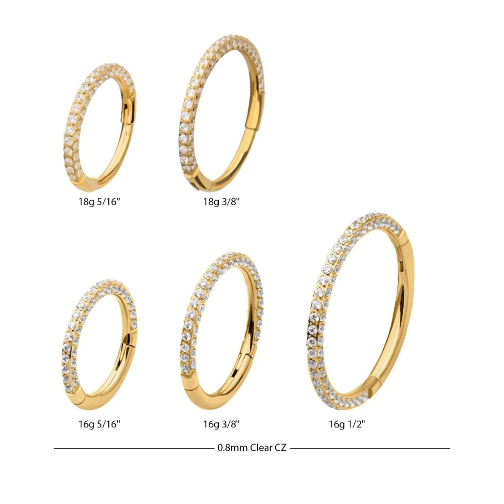 24Kt Gold PVD Titanium 3 Row Pave Set 0.8mm Round Gem Hinged Segment Clicker - Image 4
