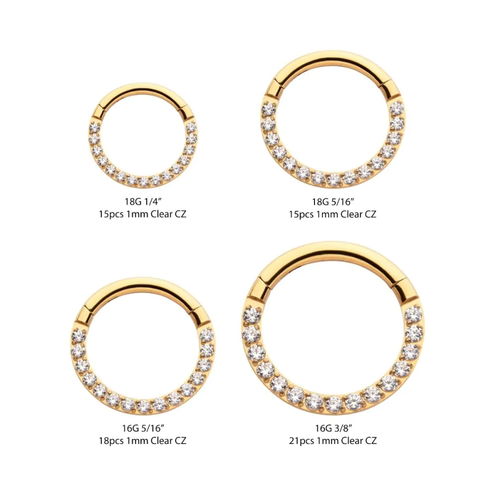 24KT Gold PVD Titanium CNC Set Clear CZ Eternity Front Facing Hinged Segment Clicker - Image 2