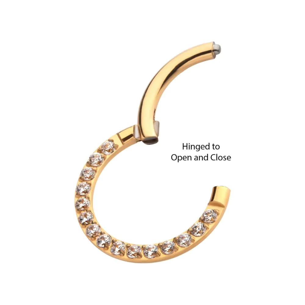 24KT Gold PVD Titanium CNC Set Clear CZ Eternity Front Facing Hinged Segment Clicker - Image 4