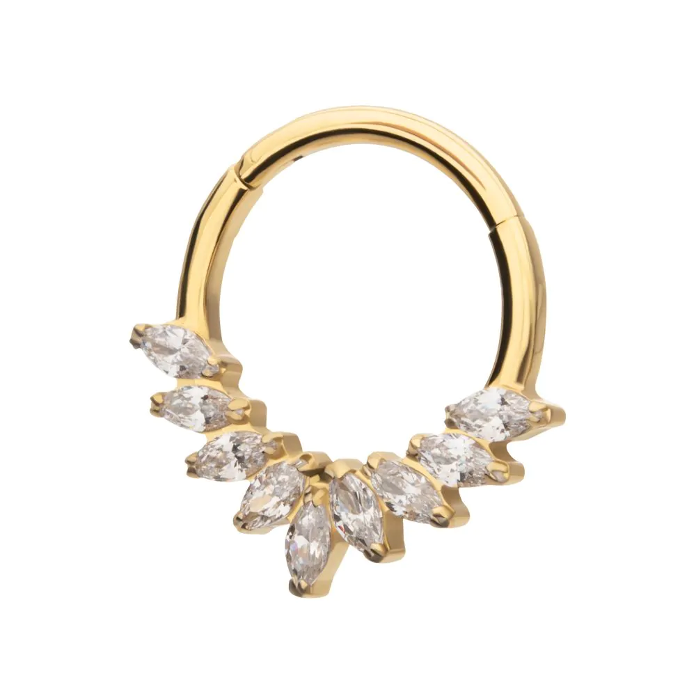 24Kt Gold PVD Titanium 9 Gem Marquise Cluster Front Facing Hinged Segment Clicker - Image 3