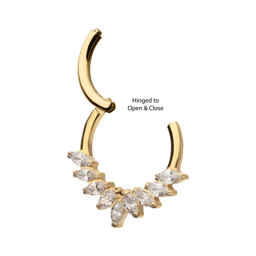 24Kt Gold PVD Titanium 9 Gem Marquise Cluster Front Facing Hinged Segment Clicker - Image 4