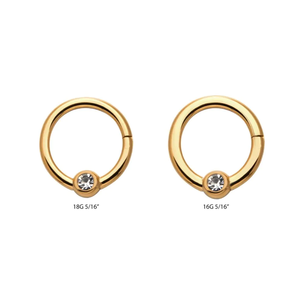 24KT Gold PVD Titanium Bezel Set Clear CZ Hinged Segment Ring - Image 2