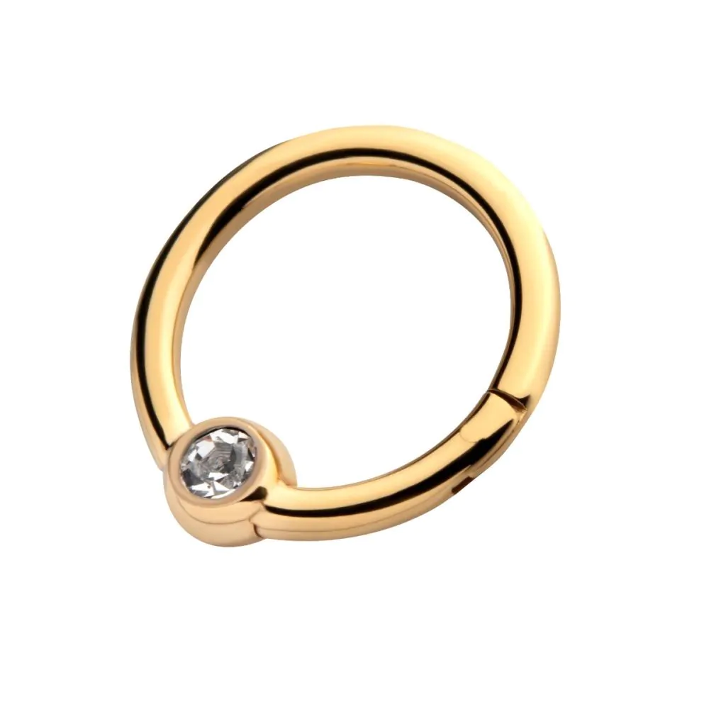 24KT Gold PVD Titanium Bezel Set Clear CZ Hinged Segment Ring - Image 3