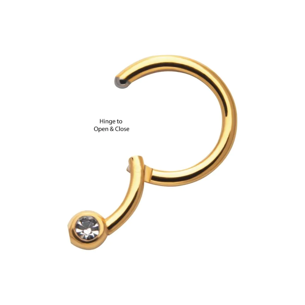 24KT Gold PVD Titanium Bezel Set Clear CZ Hinged Segment Ring - Image 4