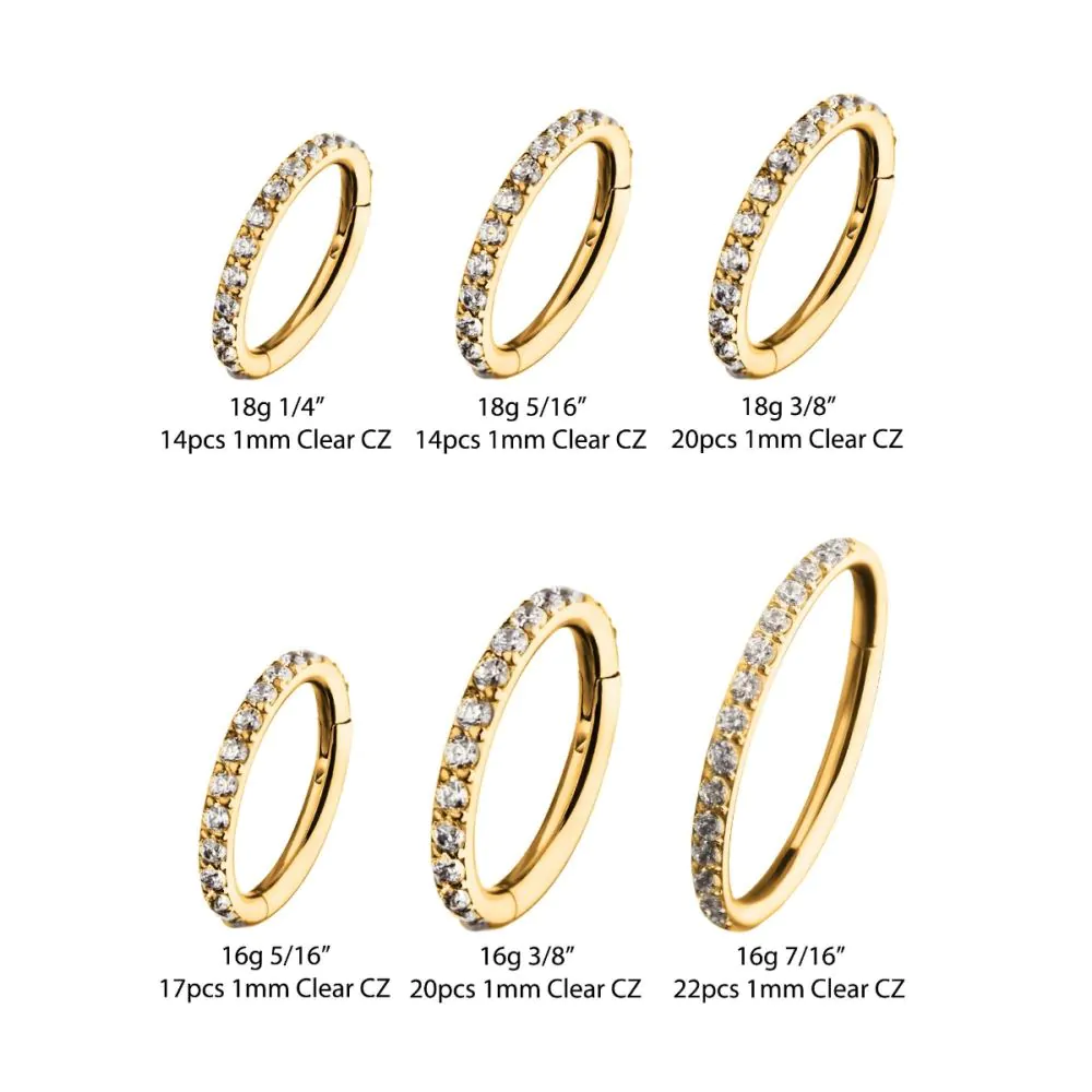 24KT Gold PVD Titanium CNC Set Clear CZ Eternity Side Facing Hinged Segment Clicker - Image 2