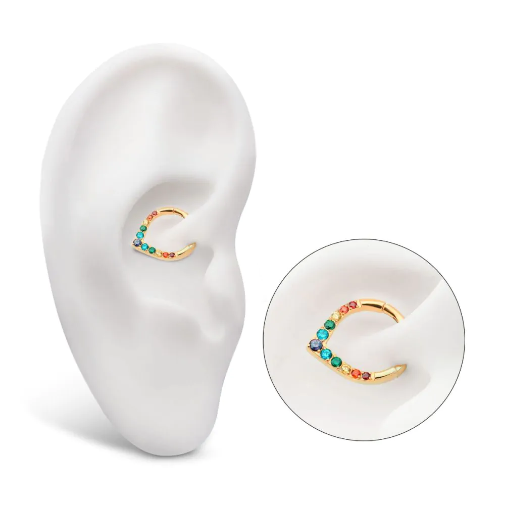 24Kt Gold PVD Titanium CNC Set Gem Front Facing Teardrop Shape Hinged Segment Clicker - Image 2