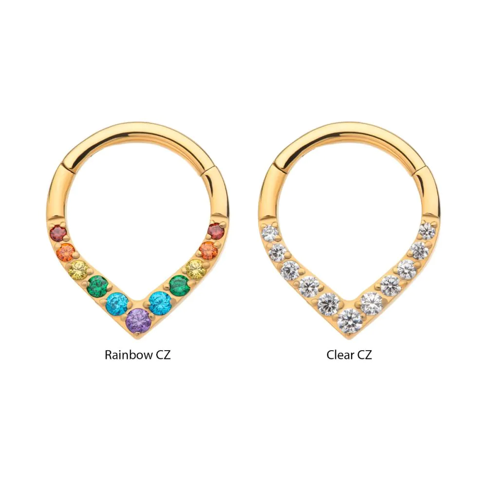 24Kt Gold PVD Titanium CNC Set Gem Front Facing Teardrop Shape Hinged Segment Clicker - Image 4