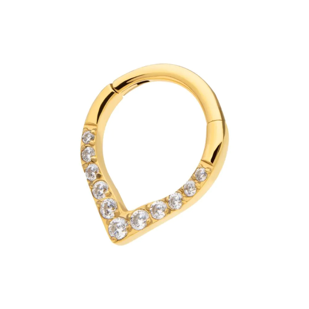 24Kt Gold PVD Titanium CNC Set Gem Front Facing Teardrop Shape Hinged Segment Clicker - Image 5