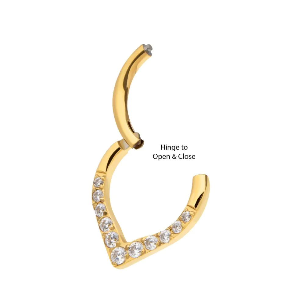 24Kt Gold PVD Titanium CNC Set Gem Front Facing Teardrop Shape Hinged Segment Clicker - Image 6