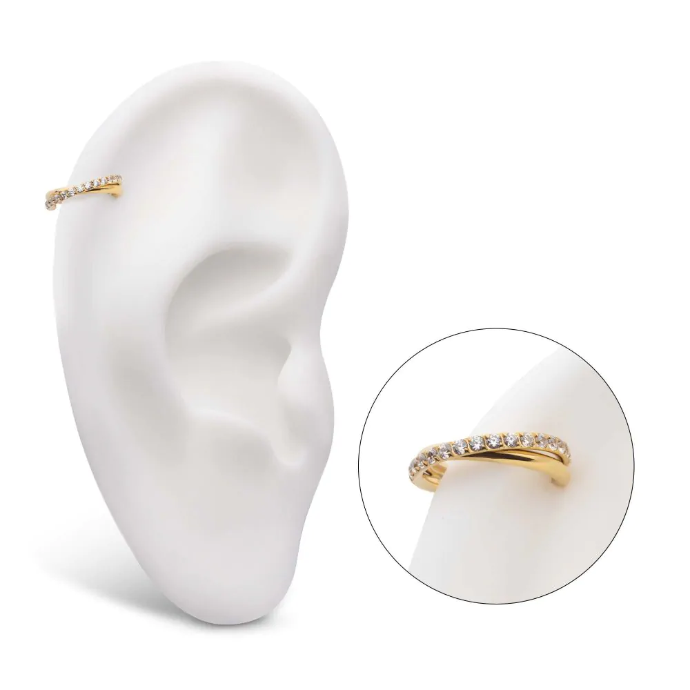 24Kt Gold PVD Titanium Double Hoop Side Facing Hinged Segment Clicker with CNC Set Round CZ - Image 2