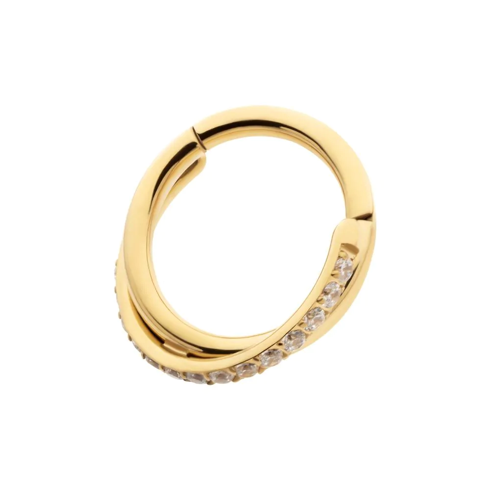 24Kt Gold PVD Titanium Double Hoop Side Facing Hinged Segment Clicker with CNC Set Round CZ - Image 4
