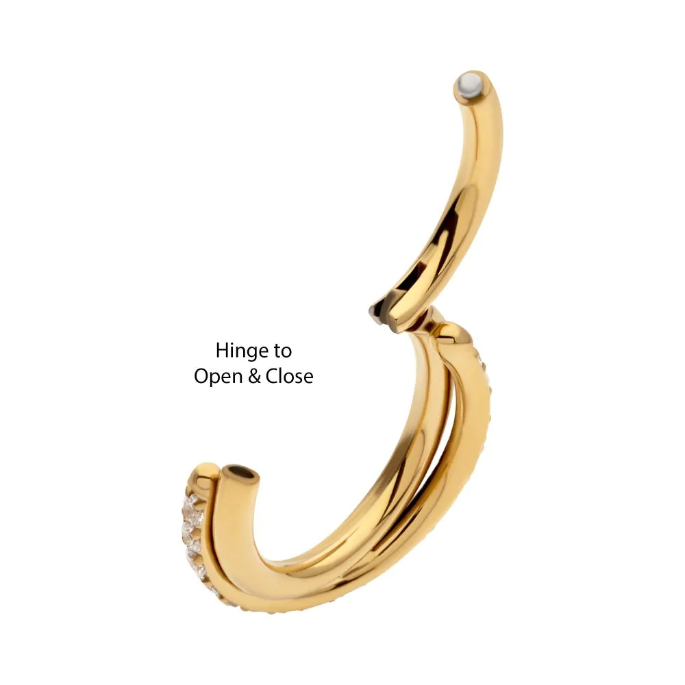 24Kt Gold PVD Titanium Double Hoop Side Facing Hinged Segment Clicker with CNC Set Round CZ - Image 5