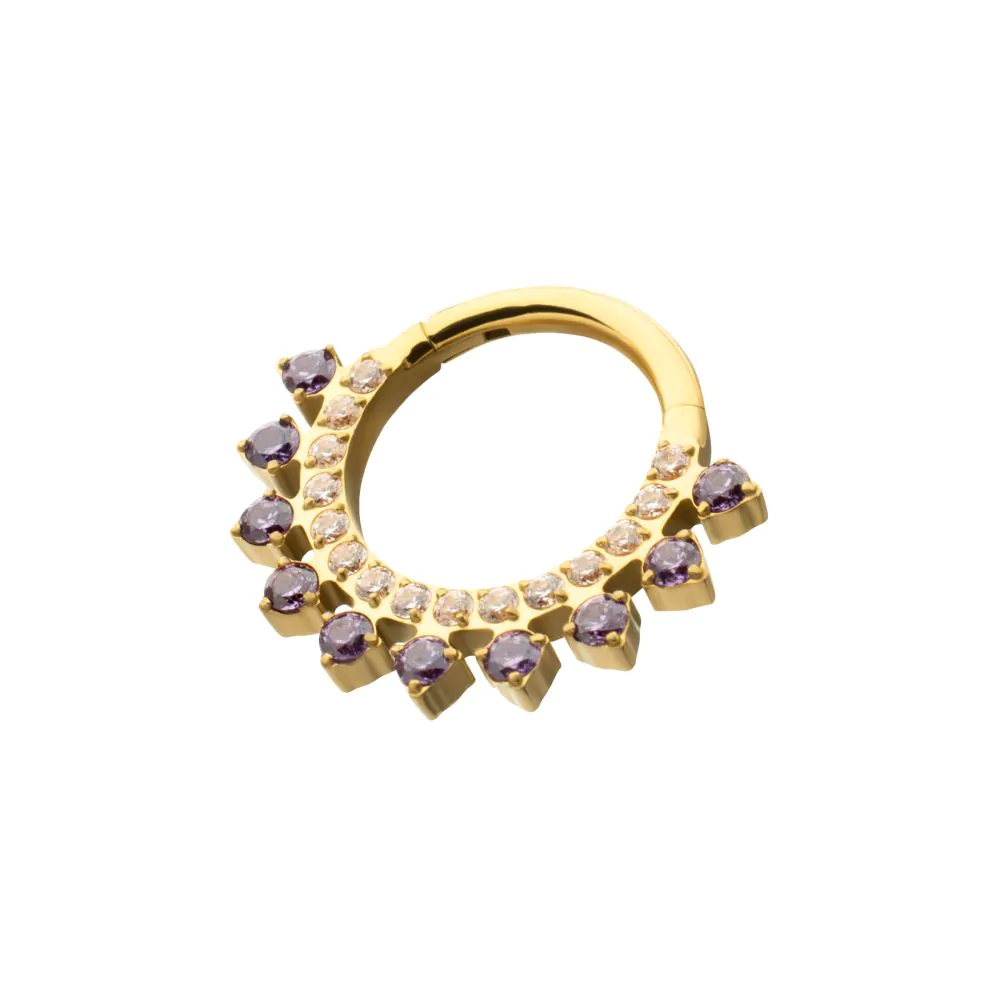 24Kt Gold PVD Titanium Double Row CZ Multi-Gem with Clear CNC Set Inner Gem Front Facing Hinged Segment Clicker - Image 5